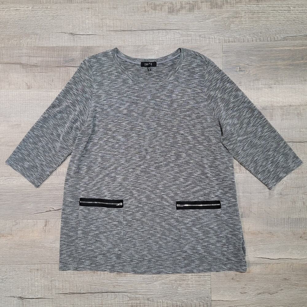 Comfy USA Heather Gray Long Sleeve Tunic Top Zipper Pocket Size 2X Style WM745SD